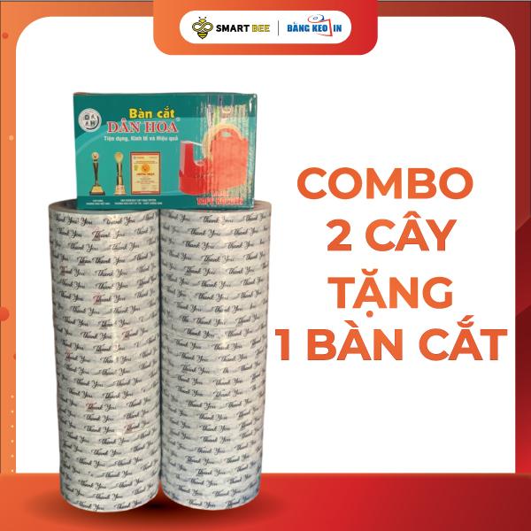 [CÓ SẴN] COMBO 2 cây băng keo in chữ THANK YOU 12mm kèm 1 BÀN CẮT KEO