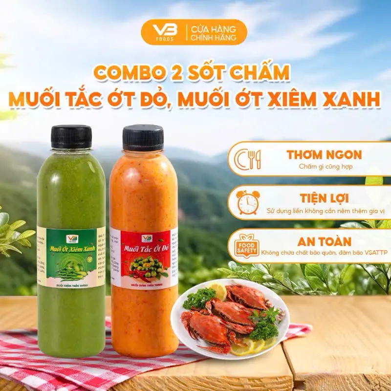 Combo sốt chấm muối ớt xanh, đỏ VB Foods 330ml chuyên dùng cho thịt nướng, thịt luộc, gà ủ muối (Xốt tiện lợi)