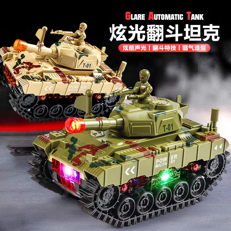 Flip Tank Electric Toy Car with Music for Boys, 3-45 Years Old, Children's Car, Battle Car