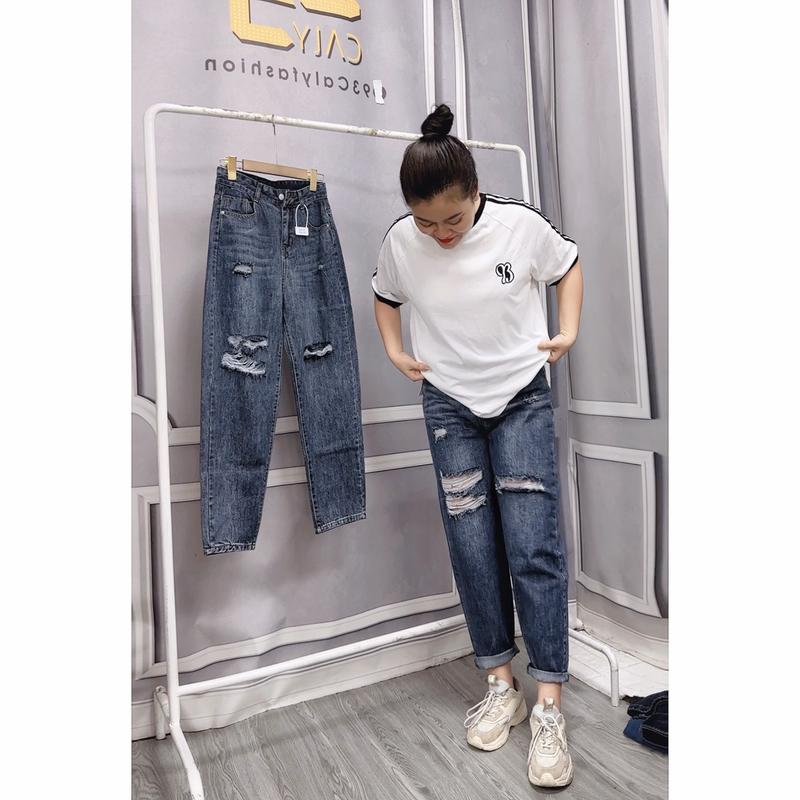 BL808 BIGSIZE quần jean nữ baggy cạp cao, quần bò BAGGY DÁNG THỤNG nữ lưng cao rách 2 bên 1 túi sau rách 9088 Denim Pants Women Có Túi