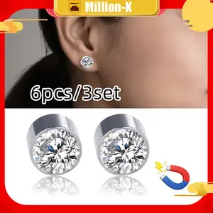 6Pcs/3Set Anting Magnet Permata / Anting Berlian Wanita Pria / Magnetic Earrings