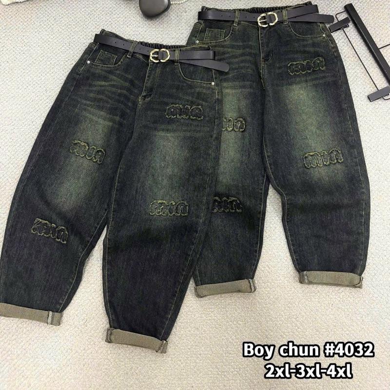 Ma 4032 [ QUẦN JEAN BAGGY QC form rộng Thêu nơ bigsize nữ 60-90kg top( form rộng co giãn mạnh)