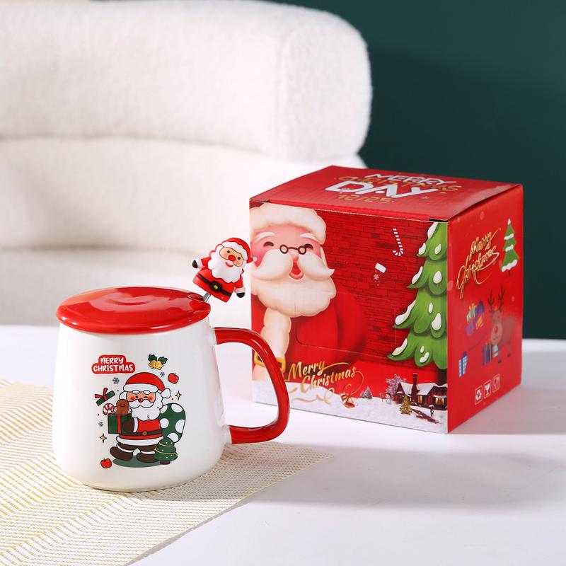 Product Introduction of Christmas Gift Santa Claus Mug with Cover Spoon Good-looking Ceramic Cup Practical Gift travel  water Drinkware Tumbler Reusable Washable Coffee Drink Reuse Drinkware Tumbler 14