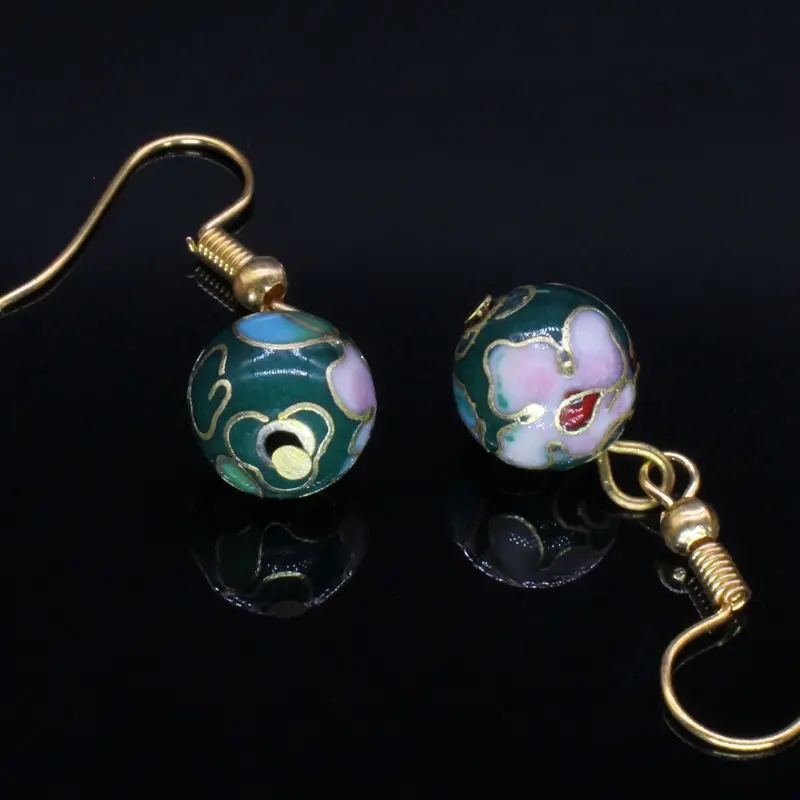 Beijing Cloisonne Ethnic Bride Earrings Traditional Enamel Polished Beads