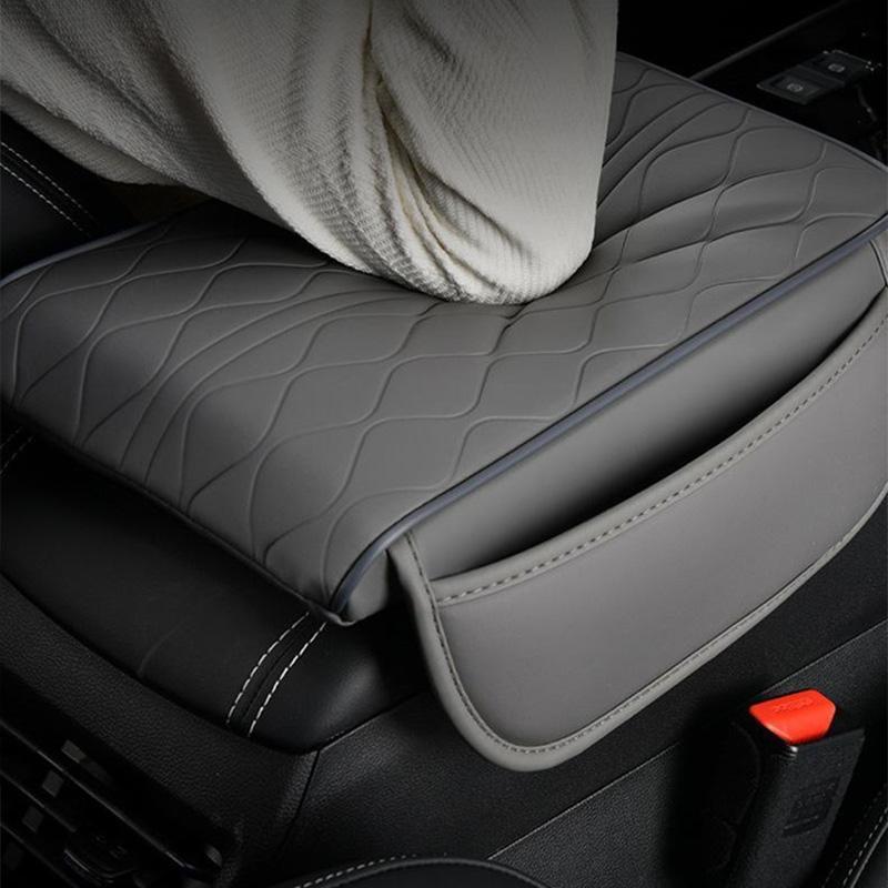 Product Introduction of Car Armrest Box Cushion with Side Storage Bag, Multi-functional Heightening Cushion with Storage Pocket, Embossed Water Ripple Design Cushion 9