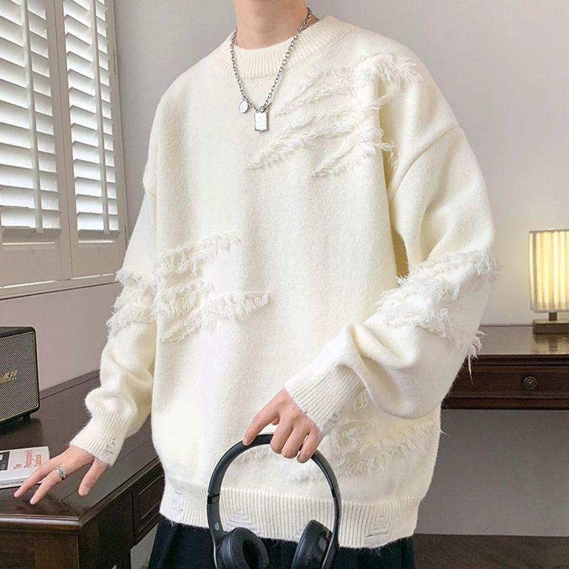 Product Introduction of Personality round Neck Sweater Autumn and Winter Fashion Brand Pu Shuai Loose Sweater Men's Japanese-Style Retro Lazy Sweater Coat Menswear Knitwear Tops Longsleeve Crewneck Beige Plain Lingerie 1