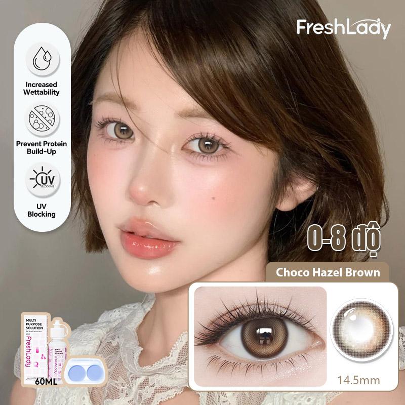 0-8 độ Kính áp tròng Lens Fresh Lady Choco 6 tháng 14.5mm màu nâu cà phê COD