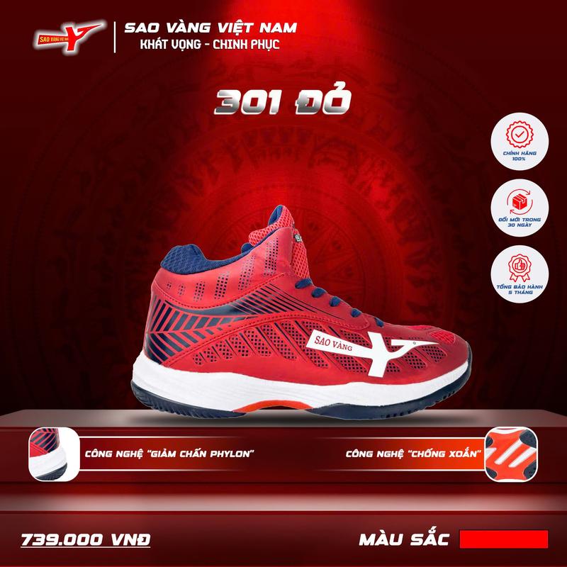 Giày SAO VÀNG 301 RED - Giày Bóng Chuyền - Giày Thể Thao