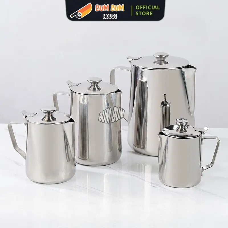 Ca Inox 304 Có Nắp - Ca Đánh Sữa Inox Không Vạch Có Nắp 600ml/900ml ...
