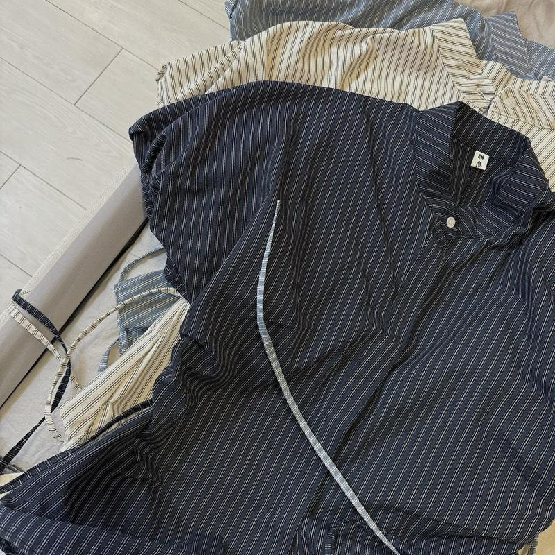 Áo sơ mi kẻ CỔ TÀU tay bồng nhún eo, áo sơ mi nữ cộc tay buộc eo sau Samhyewear