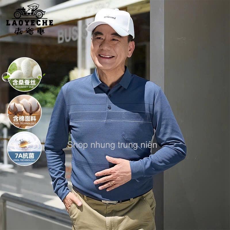 Áo Thun Dài Tay Nam Trung Niên Trung Tuổi Chất Đẹp Mềm Mịn Ảnh Thật ( size từ 48kg đến 85kg) Polo Menswear Shirt Top Có Cổ Tay Ngắn