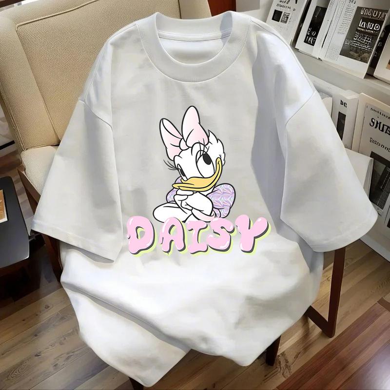 Áo Thun Cotton Ngắn Tay, Dáng Rộng Vừa Vặn, Dành Cho Nữ, In Hình Hoạt Hình Mùa Hè Mới, Chất Liệu Nặng, Dễ Phối Đồ, Xu Hướng Thời Trang 5