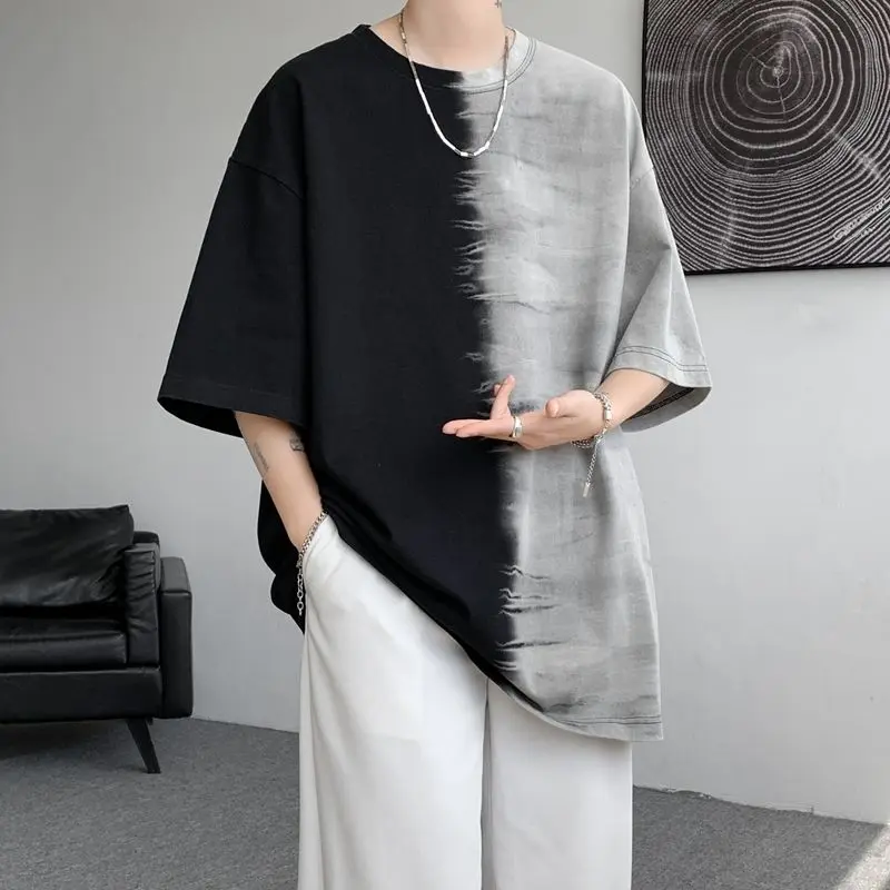 Áo Thun Ngắn Tay Gradient Nhuộm Cà Vạt Thương Hiệu Thời Trang Mới Mùa Hè Cho Nam, Áo Thun Tay Lửng Đường Phố Cao Cấp, Phong Cách Cổ Điển Mỹ Và Hồng Kông, Hàng Đầu, Năm 2024