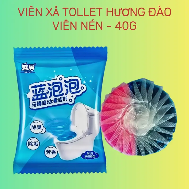 Viên Xả Bồn Cầu Bong Bóng Xanh Biển Hương Thơm Hoa Hồng Hiệu Quả - Giảm Bám Dính Vết Bẩn, Loại Bỏ Mùi Hôi viên 40G Làm Sạch 0