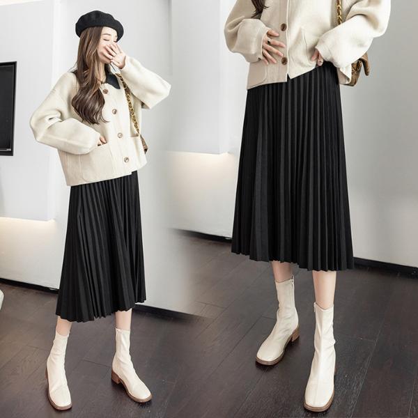 Chân Váy Bầu Xếp Ly Larosa Dáng Dài Hàng Đẹp Vải Chéo Thái Có Đáp Bụng LA95V Nữ Khuy Màu Đen Women