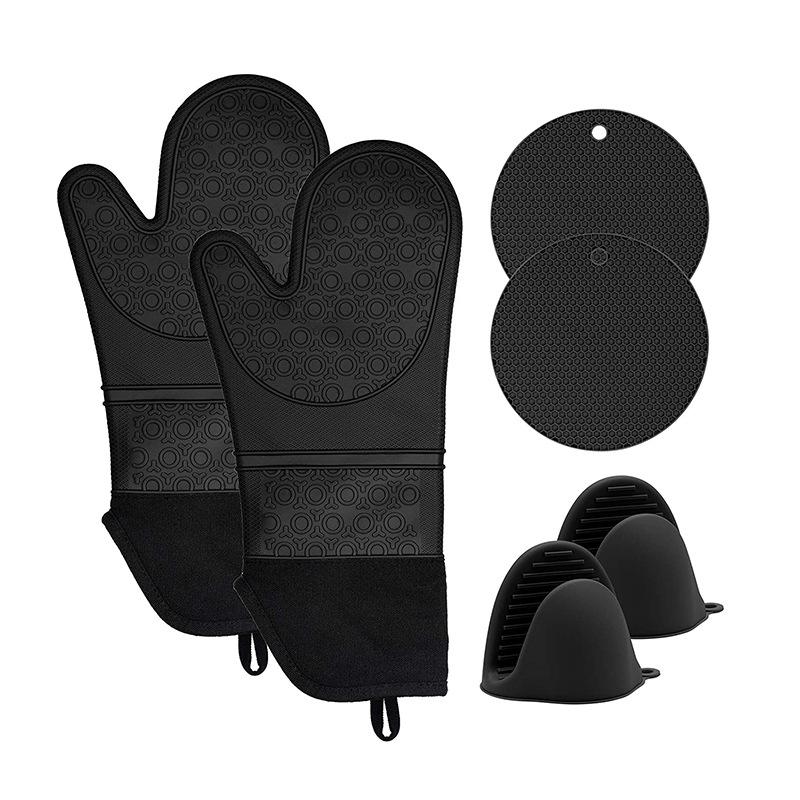 Product Introduction of Silicone Heat Insulation Oven Gloves Microwave Oven High Temperature Resistant Thickened Kitchen Insulation Gloves Honeycomb Mat Handbag 6-Piece Set 21