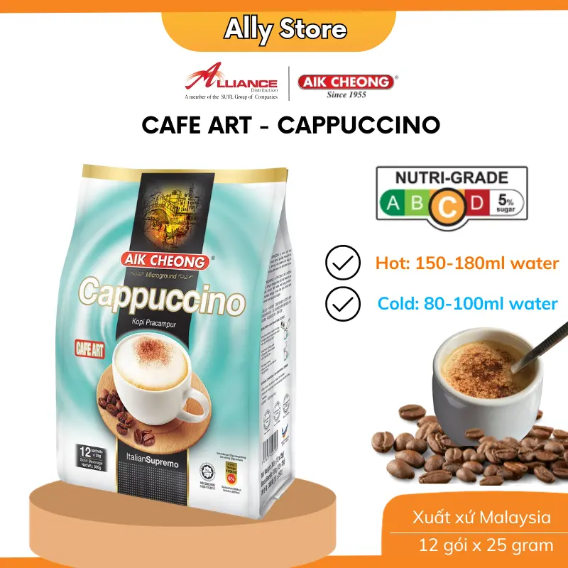 [Chính hãng]  Cà Phê Cappuccino Aik Cheong Cafe Art (12 Gói x 25g) - nhập khẩu từ Malaysia - Coffee