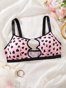 【Plus Size】 Rhinestone Decor Heart Shape Ring Linked Wireless Push Up Bra, Adjustable Strap Push Up Bra, Women's Lingerie for All Seasons