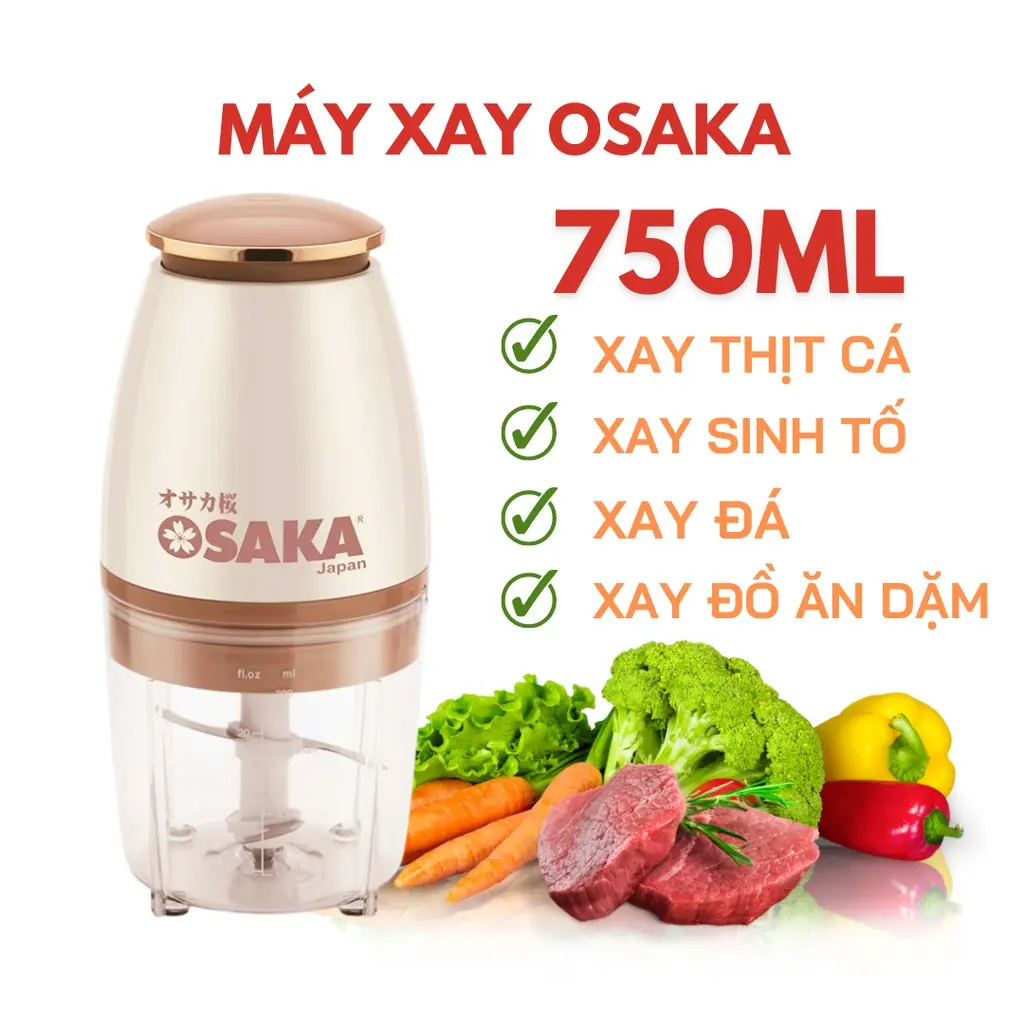 Máy Xay Đa Năng Osaka Nhật Bản, Xay Thịt, Cá, Rau Củ Dễ Dàng, Bảo Hành 12 Tháng