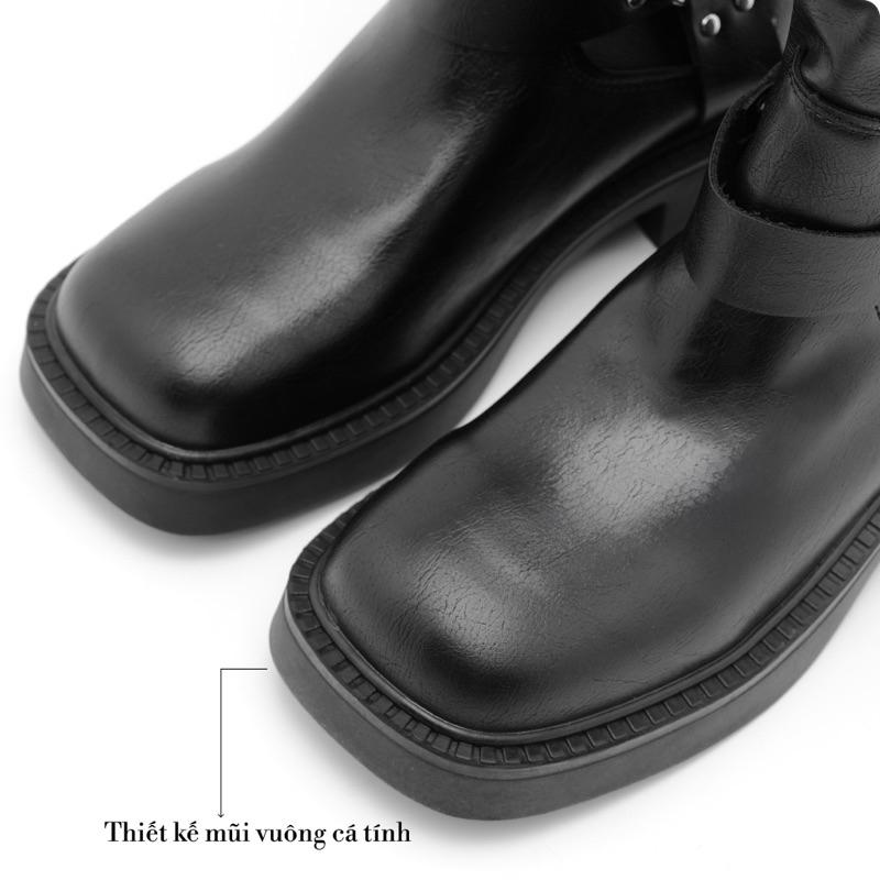 Bốt nữ Rebloom shoes - Boot cổ cao 32cm đế giày cao 4cm mũi vuông, phiên bản phối khuy ngang siêu đẹp 7