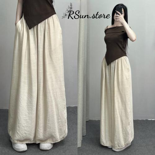 Quần ống rộng vải đũi bigsize RSun, Quần đũi suông ống rộng cạp chun giả váy 206 Nữ Ong Women batik bottom tây