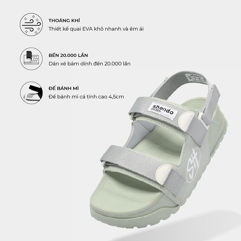 Giày Sandal SHONDO nam nữ Êm Thời Trang Thích Đi Làm Đi Học đi Chơi dép quai hậu Đế bằng Full Xanh Bơ Xám PLA2244 DéP
