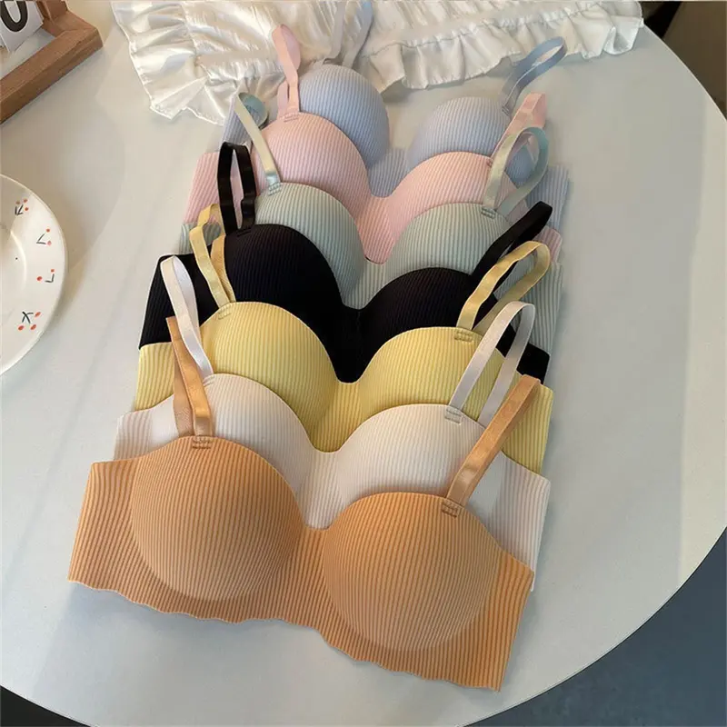 Áo Ngực Nữ, Liền Mạch, Đẩy Lên, Cúp Cố Định, Thoải Mái, Sọc, Làm Bằng Bông, Không Dây, Ngoại Cỡ, Áo Ngực, Bralette, Thiết Kế Đơn Giản, Thích Hợp Cho Bé Gái, Đồ Lót 4