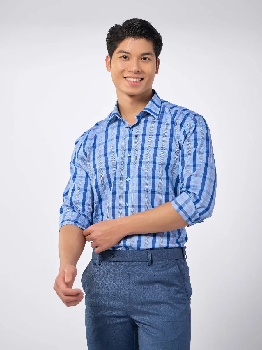 Áo sơ mi Dài tay  OWEN  - AR220872DT , chất liệu 50% Cafe, 50% Polyester, kiểu dáng Regular Fit Nam Menswear Cổ Tròn