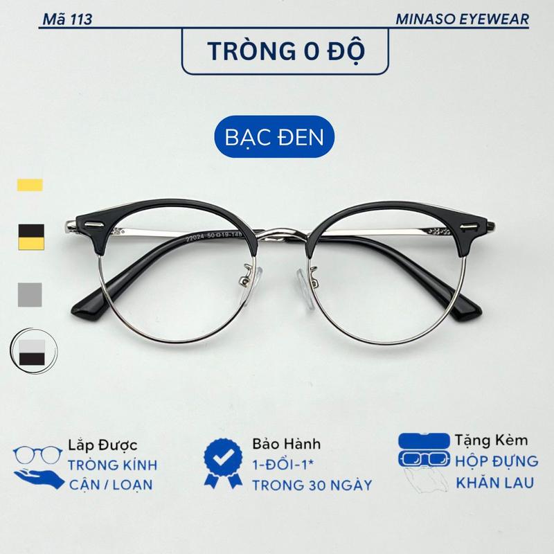 Gọng kính cận nửa viền nữ nam gọng tròn dễ mang chống tia UV bảo vệ mắt thời trang hottrend MINASO 113