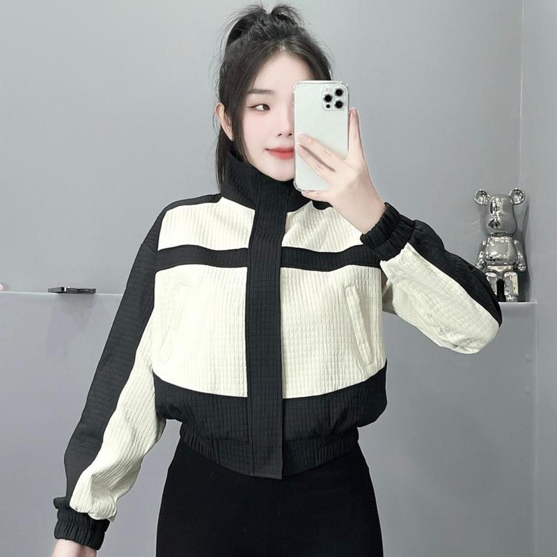 Áo khoác caro 2 da phối màu cổ trụ túi khóa kéo - Freesize 40-55kg - RTEE SHOP - Nữ Top Jacket Women Nâu 0