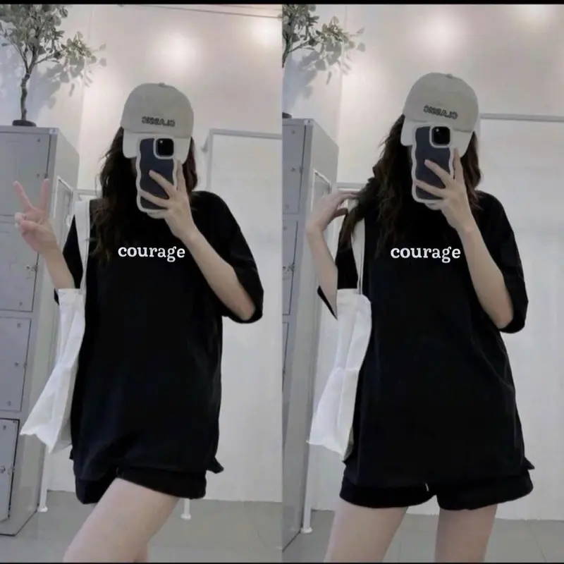 ( Xả Kho ) Sét bộ đùi ( B10 ) Áo Thun In dập nổi phản quang Chữ Corager + quần đùi ( free size 45-70kg ) 2