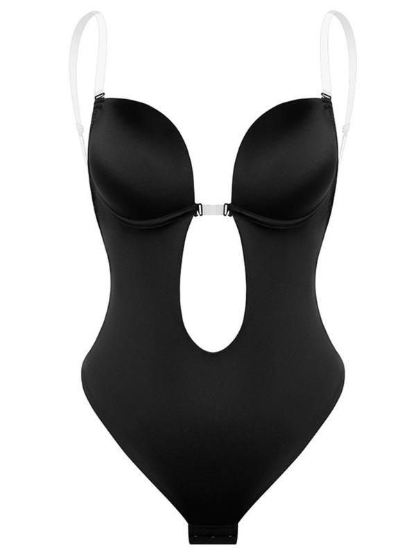 Women's Plain Sexy Cut Out Deep V Neck Backless Shapewear Bodysuit, High Stretch Transparent Shoulder Strap Thong Design Bodysuit, Ladies Shapewear Clothing for All Seasons 4
