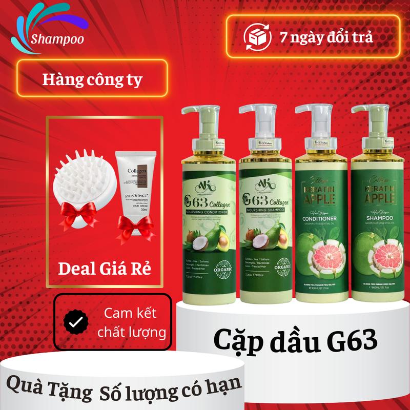 Cặp dầu gội G63 Bơ Dừa collagen hỗ trợ dưỡng sinh dưỡng sâu hỗ trợ gàu phục hồi tóc 800ml
