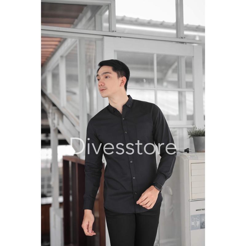 Kemeja pria polos slimfit kasual basic HeM lengan panjang hitam putih army navy maroon mustard coklat bata ungu pink Nyaman Casual 0