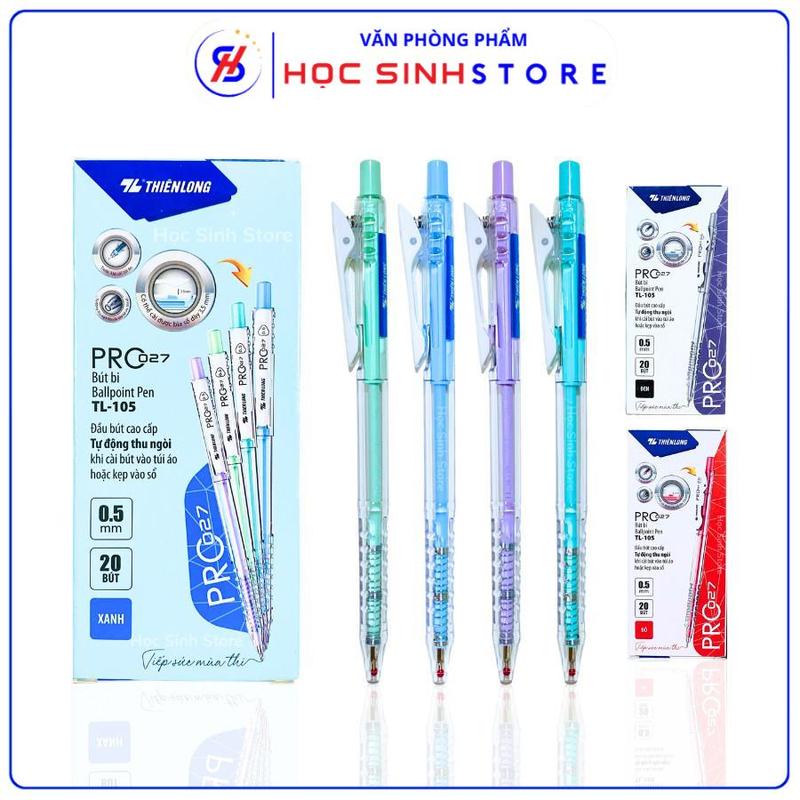 Bút Bi Thiên Long TL-105 PRO 027 Vỏ Màu Pastel Thiết Kế Trẻ Trung, Trải Nghiệm Viết Mượt Mà (Mực Xanh, Đỏ, Đen)