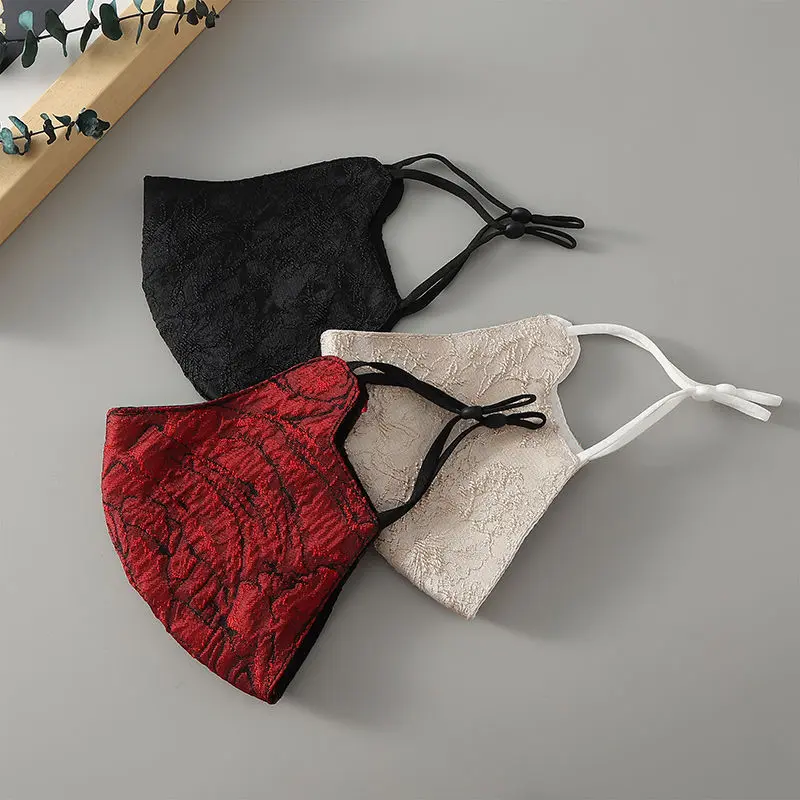 Autumn and Winter Embroidery Palace Style Summer Internet Celebrity Same Style Mask 3D Jacquard Windproof Washable Windproof Warm