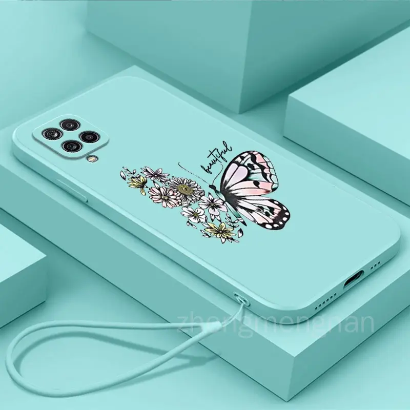 Casing Samsung A12 A22 4G A22 5G M33 M42 M32 4G TPU Butterfly Phone Case Straight Edge Full Cover Lens Silicone Soft Shockproof Latest Soft Case