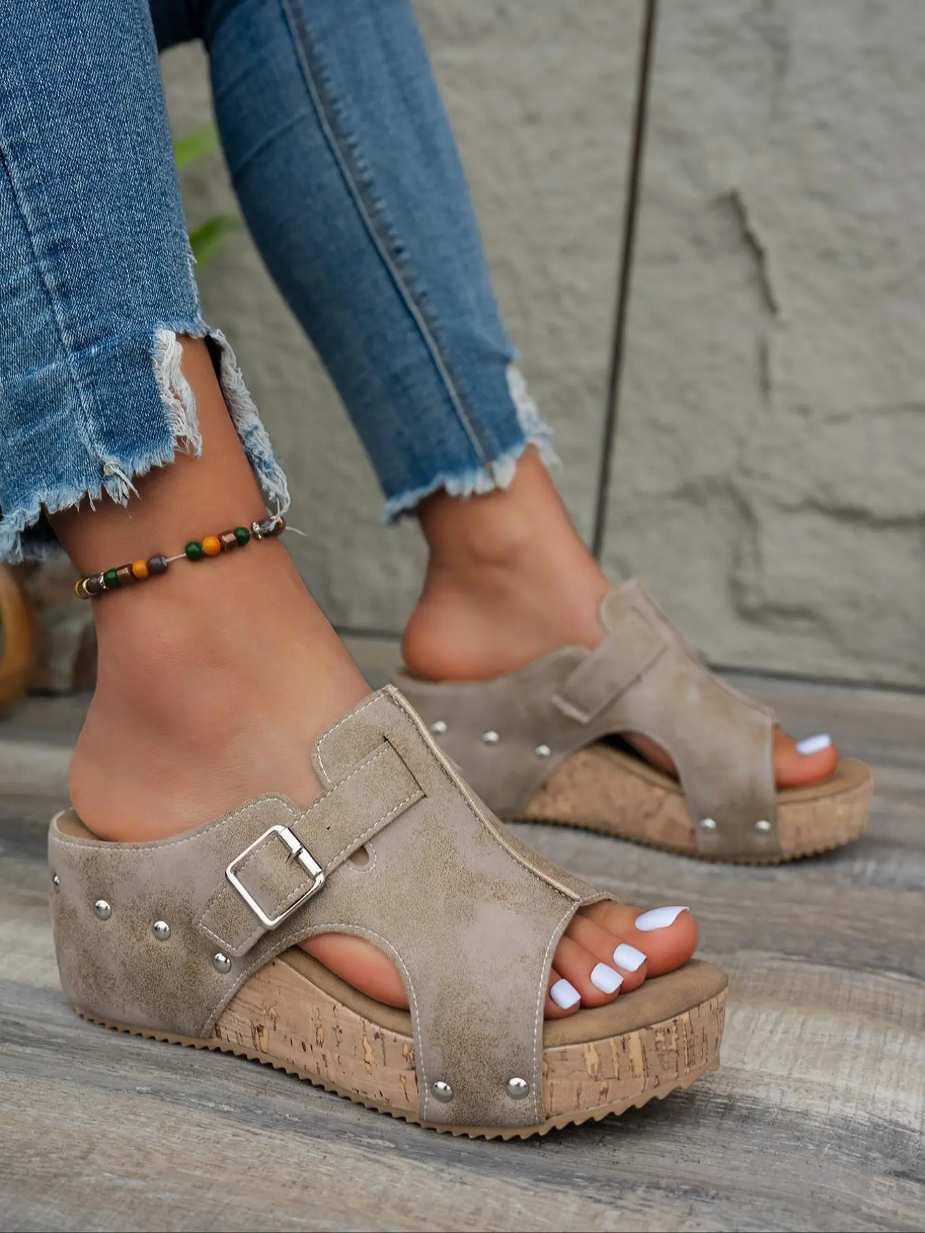 Women's Fashionable Solid Color Platform Sandals, Casual Comfortable Sandals for Summer, Lightweight Breathable Shoes for Daily Wear, Girl