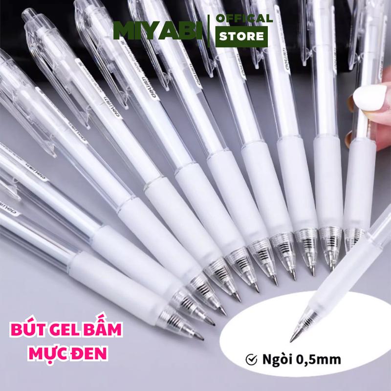 Bút gel bấm bút mực gel Deli A057 bút bi nước mực đen trơn tru ngòi 0.5mm - MIYABI STORE