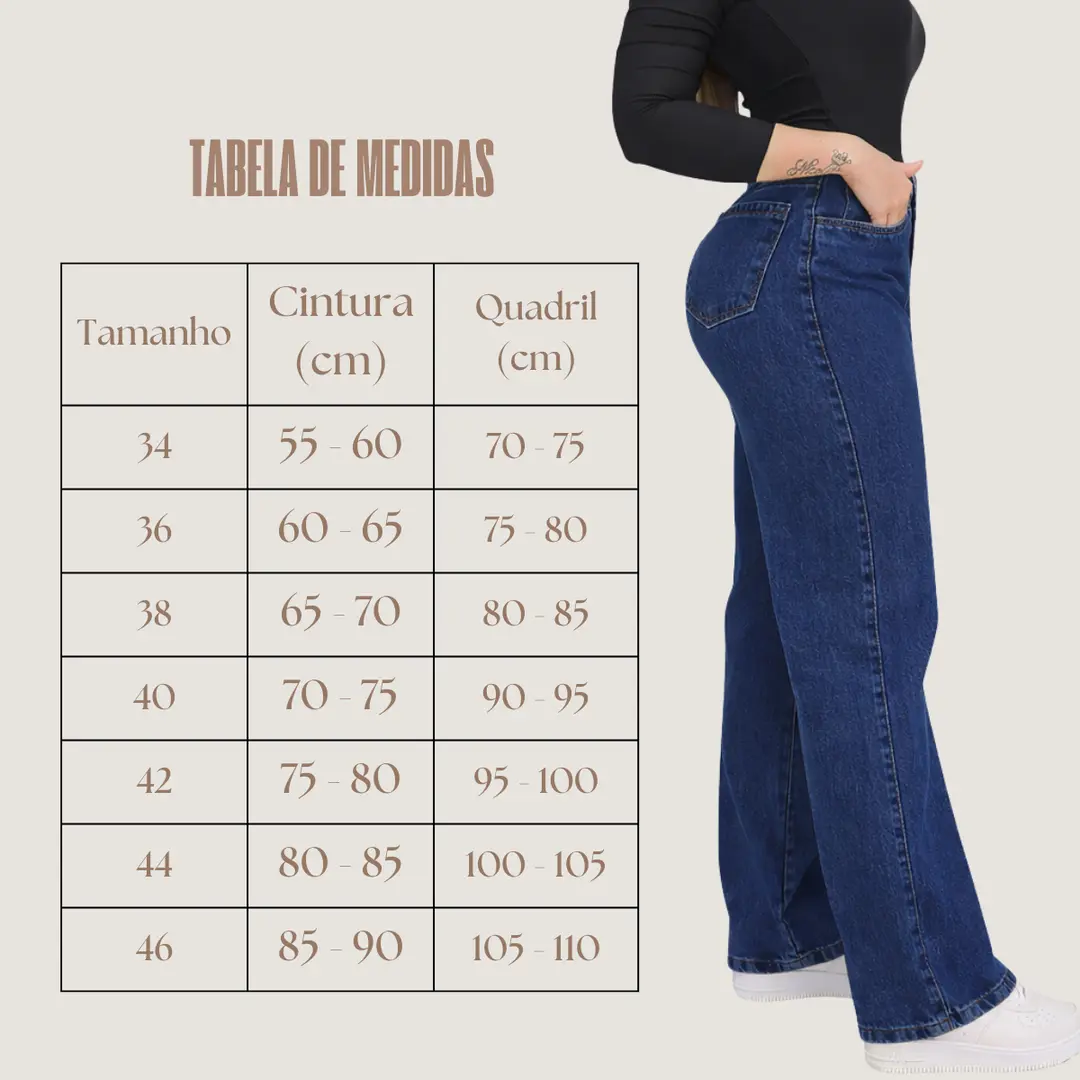 Kit 3 Calça Jeans Wide Leg Pantalona Cintura Alta Jeans