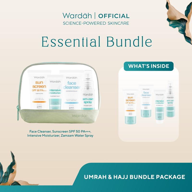 Wardah Umrah & Hajj Package - Paket Haji dan Umroh - Hair and Body Wash, Face Cleanser, Sunscreen SPF 50 PA+++ , Anti Perspirant Deodorant, Moisturizer, Lip Treatment Balm, ZamZam Water Spray 1