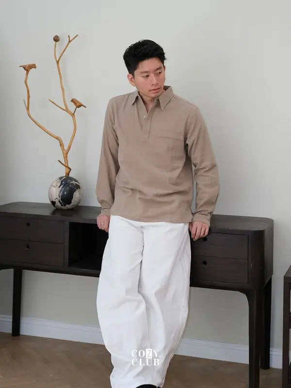 COZYCLUB Linen Longsleeve Polo | Kaos Kerah Pria Linen Lengan Panjang | 191 6