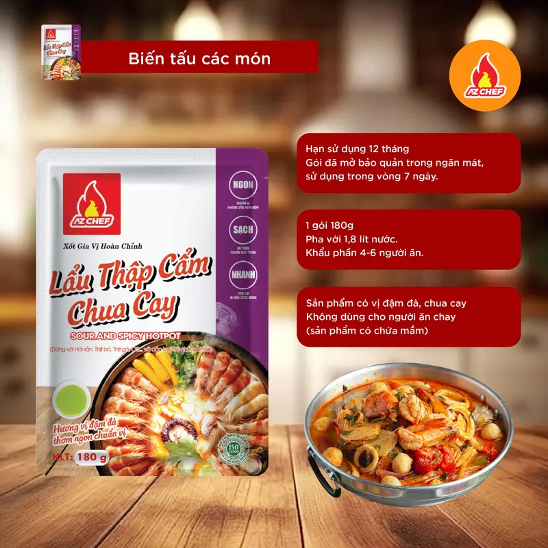 Sốt gia vị lẩu thập cẩm vị chua cay 180g AZ CHEF - Sốt nấu lẩu hoàn chỉnh đậm dà chua cay chuẩn vị. 2