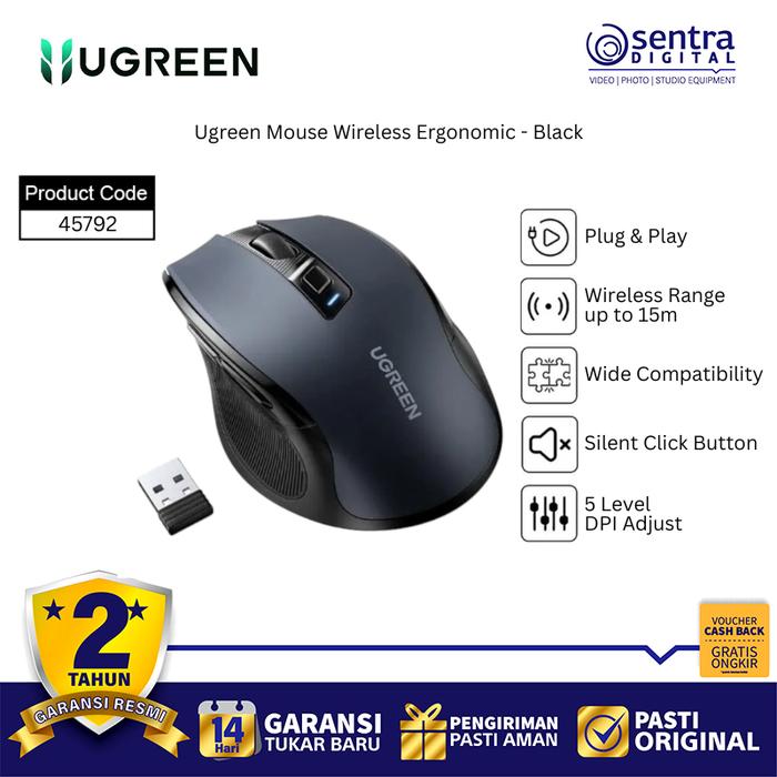 Gambar Ugreen Wireless Mouse Ergonomic Dual Mode Bluetooth 5.0 & 2.4Ghz Rechargeable 5000 DPI Silent Click - 45792 dari Sentra Digital Kota Surabaya Tokopedia