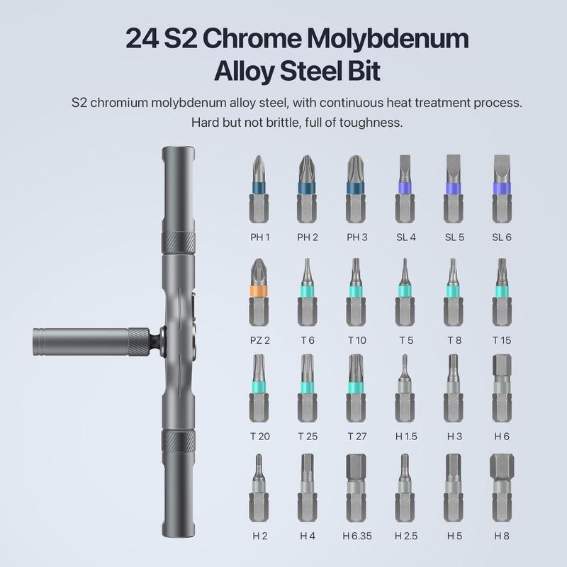 Product Introduction of 24 in 1 Magnetic Screwdriver Set, Precision Screwdriver Set, Household Repair Tool Kit with Detachable T-shaped Ratchet Handle, Suitable for Furniture Bicycle Computer Electronic Maintenance, Hardware 7