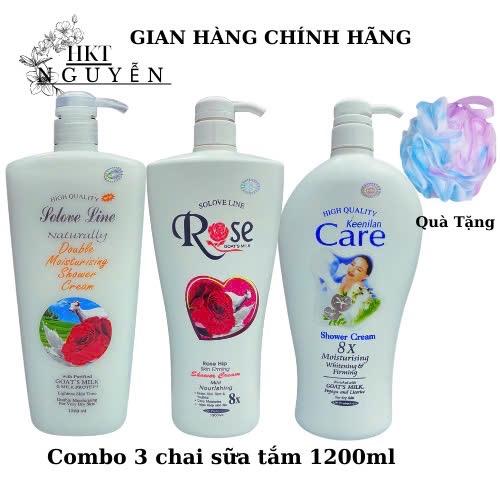 Combo 3 chai sữa tắm 1200ml tặng bông tắm gồm 1Rose 1 Solove và 1Care - Dưỡng Body cho nữ Dưỡng Da Body