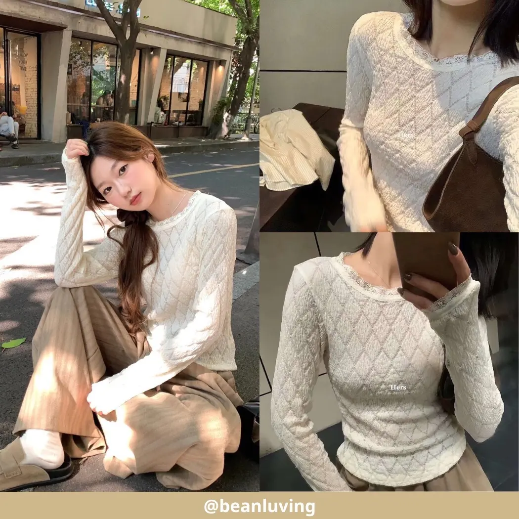 ￼beanluving | ÁO THUN NỮ XỐP DÀI TAY PHỐI VIỀN REN HÀNG QCCC CHUẨN TAG HER MÃ 0949