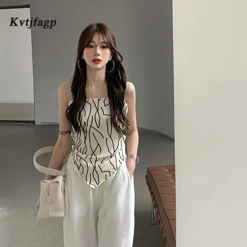 Women Irregular Hem Backless Camisole, Boat Neck Sleeveless Off-the-shoulder Tops, Black/ Beige