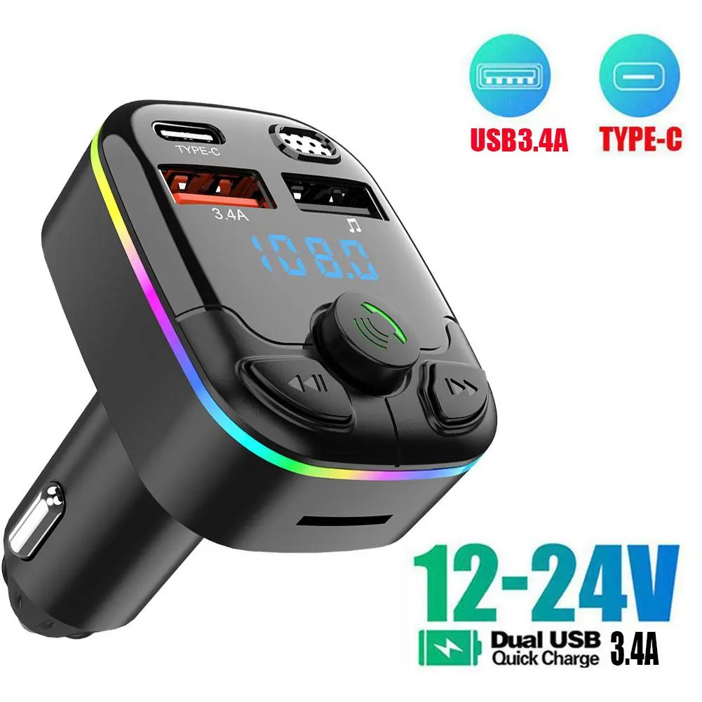 Car Bluetooth 5.0 FM Transmitter Type-C Dual USB 3.1ACharging Radio Support Card TF Wireless K2G5