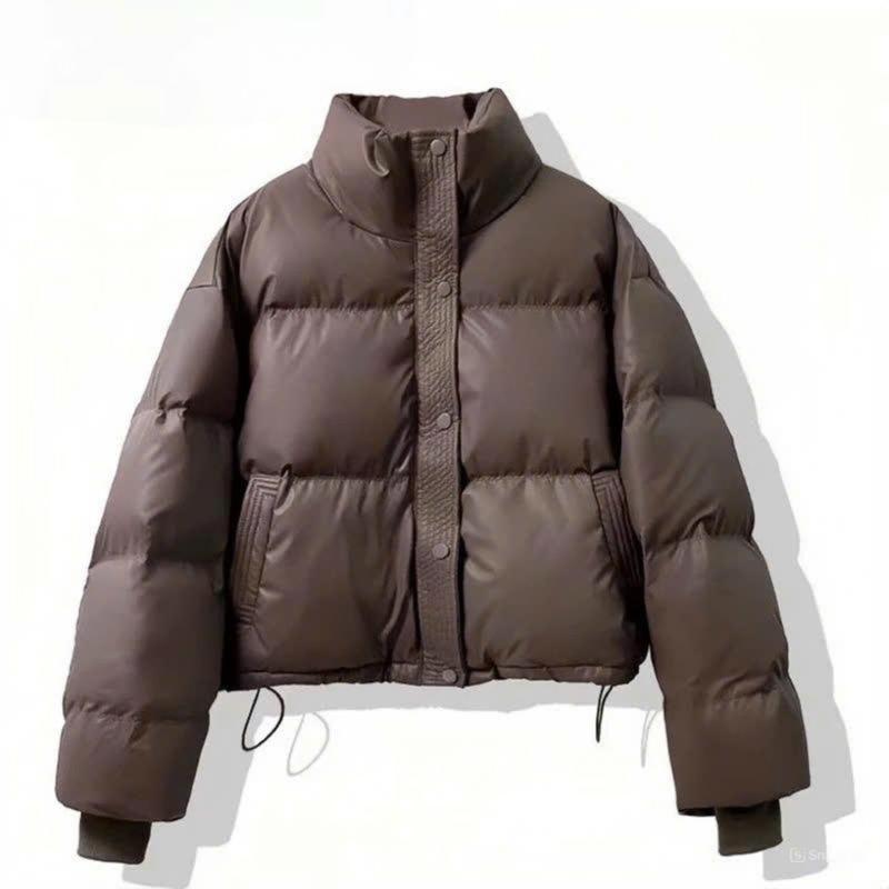 Áo phao nữ không mũ Vải da Thiết kế bo tay trẻ trung - Áo khoác phao mẫu mới 2024 Top